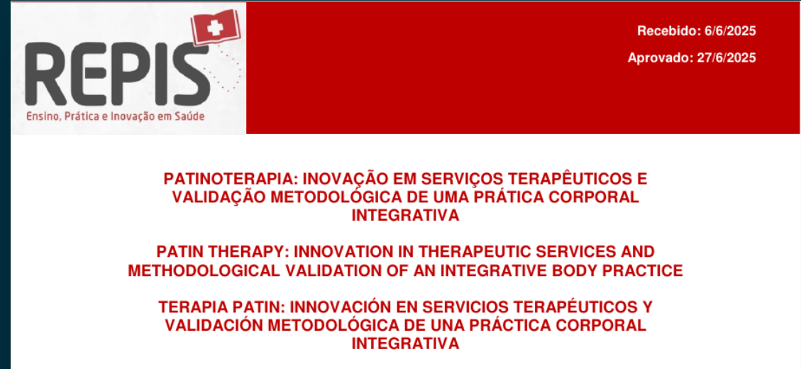 Cabeçalho e títulos do estudo científico sobre patinoterapia publicado pela revista REPIS